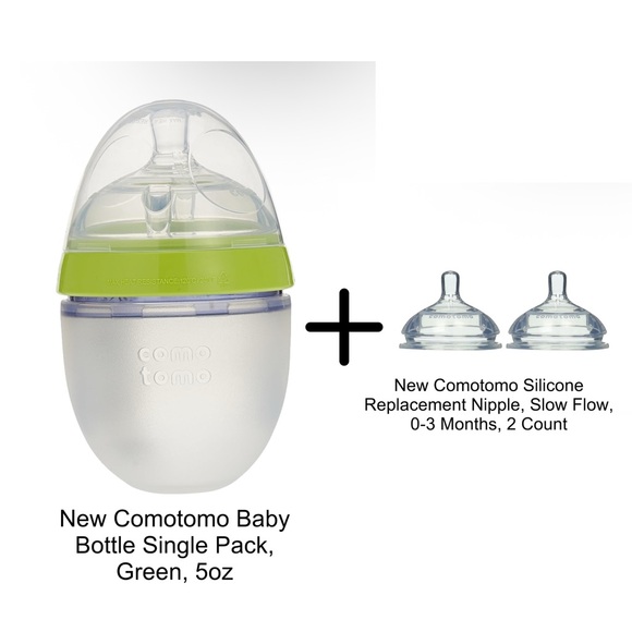 Comotomo Baby Bottle (5oz) & 2 Slow Flow Silicone Replacement Nipple - Picture 1 of 12